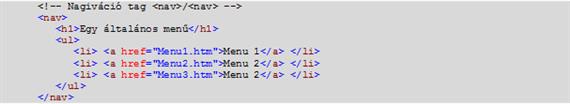 Nagiváció tag: <nav>/<nav>