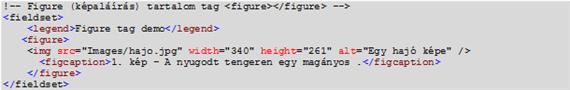 Kép és aláírás tartalom tag: <figure></figure>