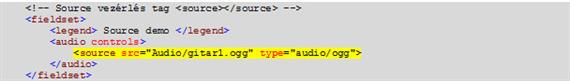 Forrás vezérlés tag: <source></source>