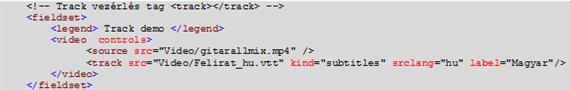Track vezérlés tag <track></track>
