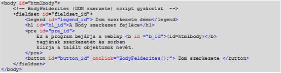 BodyFelderites (DOM szerkezete) szkript gyakorlat