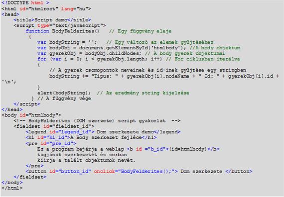 BodyFelderites (DOM szerkezete) szkript gyakorlat