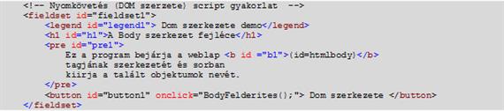 Nyomkövetés (DOM szerkezete) szkript gyakorlat