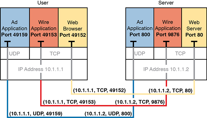 An illustration shows the connections between sockets in user and server devices.