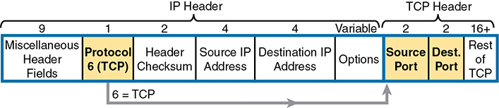 A figure depicts the IP header and the TCP header in the extended numbered IP Access Control Lists (ACLs).