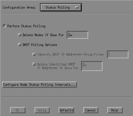 OpenView's Status Polling network polling configuration options