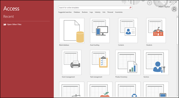 Screenshot of the Microsoft Access opening screen depicting a series of steps to build a database table.