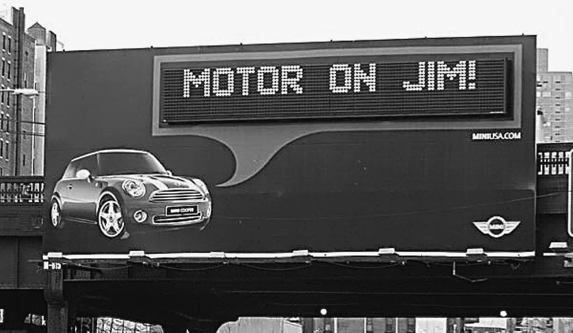 Figure representing a billboard ad for Mini, where coded RFID key fobs were given to MINI owners and radio waves activated personalized messages appeared on the billboard as they drove past.