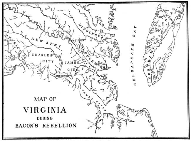 MAP OF VIRGINIA DURING BACON'S REBELLION