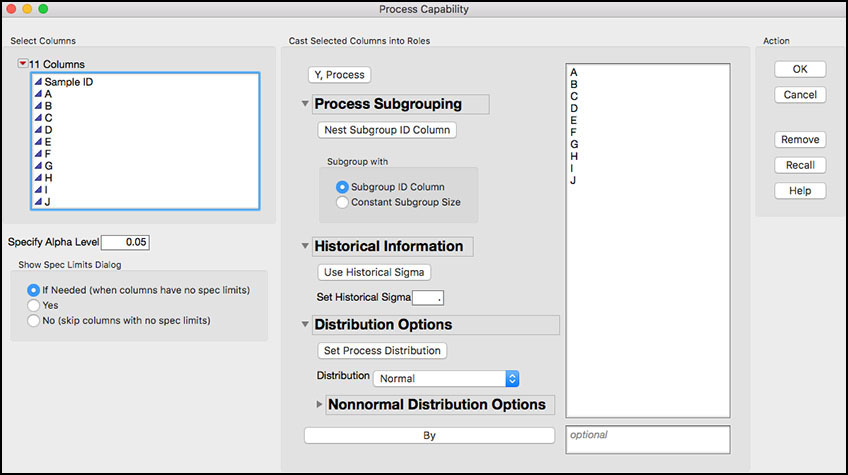 Figure 6.27 Launch Window for Process Capability Platform