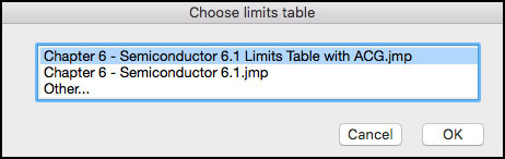 Figure 6.41 Choose Limits Table Dialog Window