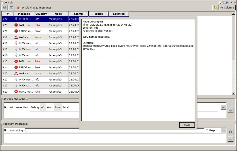 Using rqt_console and rqt_logger_level to modify the logging level on the fly