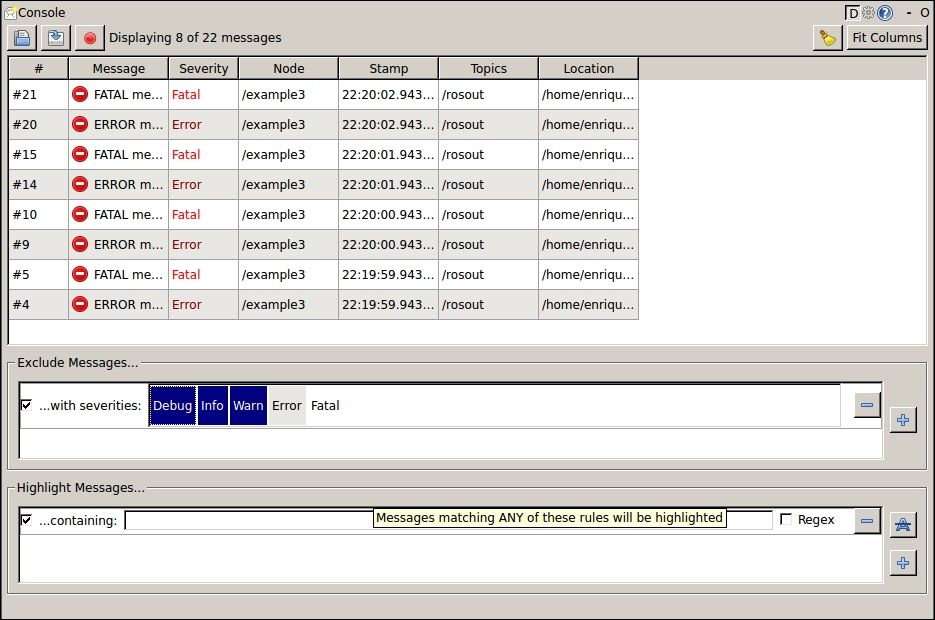 Using rqt_console and rqt_logger_level to modify the logging level on the fly