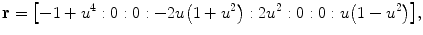 $$ \mathbf{r} = \bigl[-1+u^4:0:0:-2u\bigl(1+u^2 \bigr):2u^2:0:0:u\bigl(1-u^2\bigr)\bigr], $$