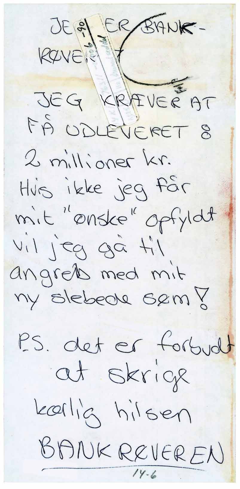 En røveriseddel fra 1997