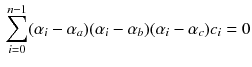 $$\begin{aligned} \sum _{i=0}^{n-1}(\alpha _i- \alpha _a)(\alpha _i- \alpha _b)(\alpha _i- \alpha _c)c_i=0 \end{aligned}$$