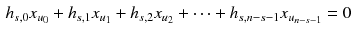 $$\begin{aligned} h_{s,0}x_{u_0}+h_{s,1}x_{u_1}+h_{s,2}x_{u_2}+\cdots +h_{s,n-s-1}x_{u_{n-s-1}}=0 \end{aligned}$$