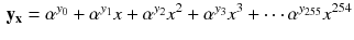 $$\begin{aligned} \mathbf {y_x}=\alpha ^{y_0}+\alpha ^{y_1}x+\alpha ^{y_2}x^2+\alpha ^{y_3}x^3+\cdots \alpha ^{y_{255}}x^{254} \end{aligned}$$