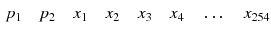 $$\begin{aligned} p_1\quad p_2\quad x_1\quad x_2\quad x_3\quad x_4\quad \ldots \quad x_{254} \end{aligned}$$