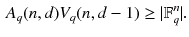 $$\begin{aligned} A_q(n,d)V_q(n,d-1)\ge |\mathbb {F}_{q}^n |. \end{aligned}$$