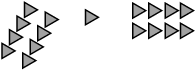 Two groups of triangles that point different ways and a middle triangle that can appear to point either way, depending on which group you see it being part of 2