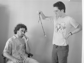 Matt and Tom use sunglasses and a pendulum made out of a bootlace to test the Pulfrich Effect