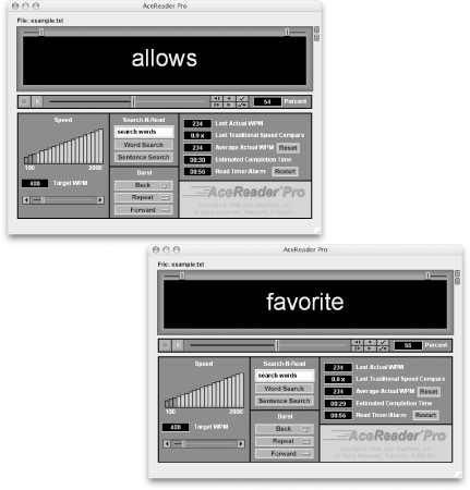 AceReader Pro presenting target words