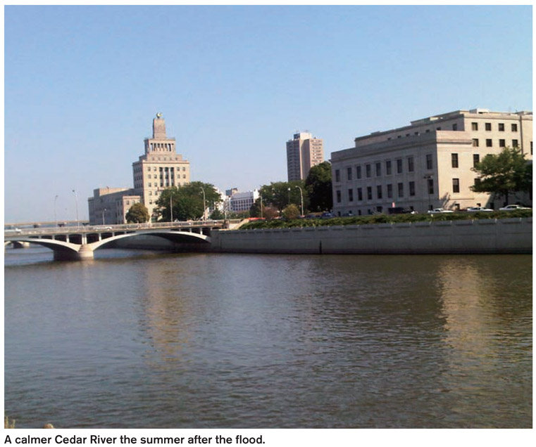 A calmer Cedar River the summer after the flood.