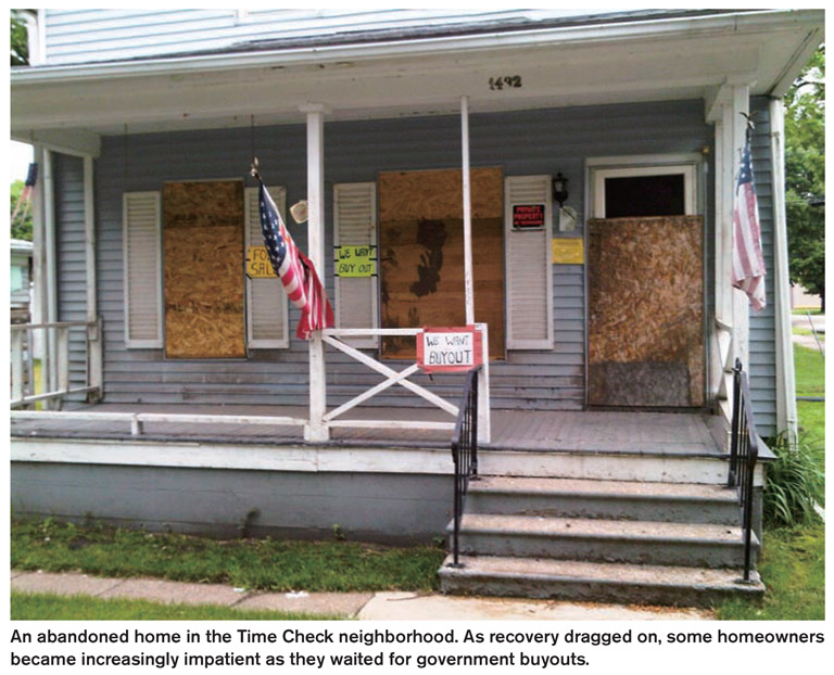 An abandoned home in the Time Check neighborhood. As recovery dragged on, some homeowners became increasingly impatient as they waited for government buyouts.