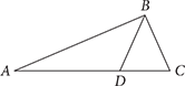 A triangle with vertices A, B, and C. Point D is on side AC and line BD is drawn in. 