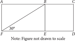 Rectangle ABEF and square BCDE share the common side BE. A diagonal of the rectangle, FB creates a 30° angle with the base.