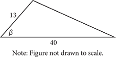 A triangle with one side of length 13 and another side of length 40. The angle between the two sides is labeled beta.