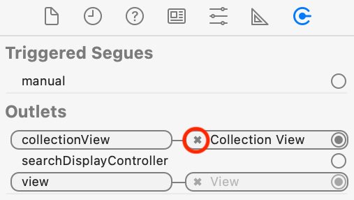 Figure 10.20 – Connections inspector showing the collectionView outlet
