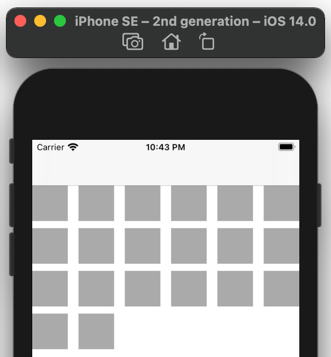 Figure 10.28 – iOS simulator showing 20 collection view cells
