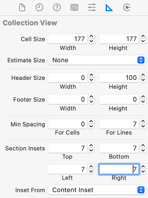 Figure 10.33 – Size inspector showing size settings for the collection view
