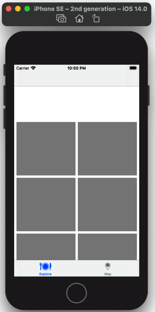 Figure 10.34 – iOS simulator showing resized collection view cells and a section header
