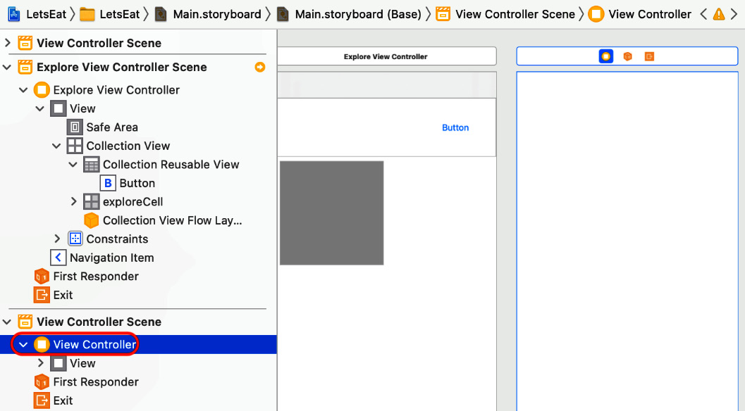 Figure 10.40 – Document outline with View Controller selected
