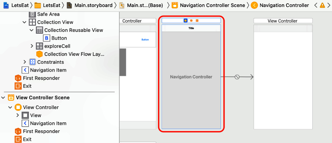 Figure 10.41 – Editor area showing the view controller scene embedded in a navigation controller
