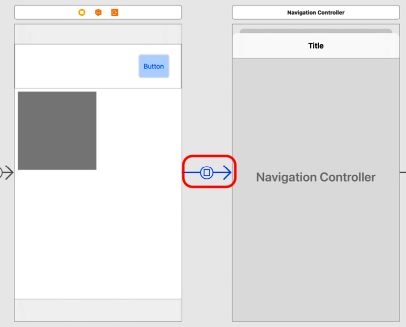 Figure 10.44 – Editor area showing the segue between the Explore View Controller scene and the Navigation Controller scene
