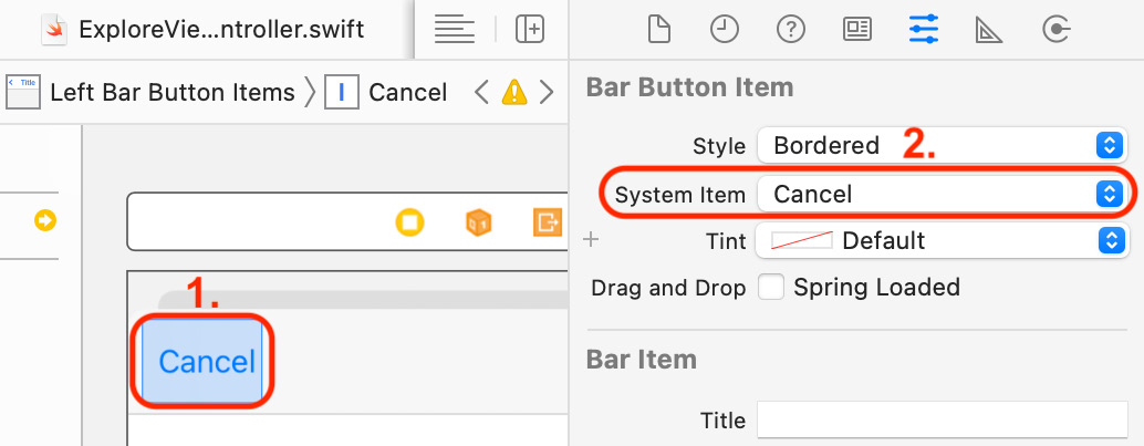 Figure 10.50 – View controller scene with the left button set to Cancel
