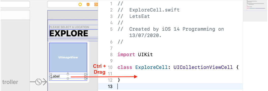 Figure 14.12 – Editor area showing ExploreCell.swift
