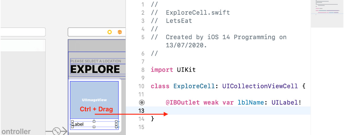 Figure 14.14 – Editor area showing ExploreCell.swift
