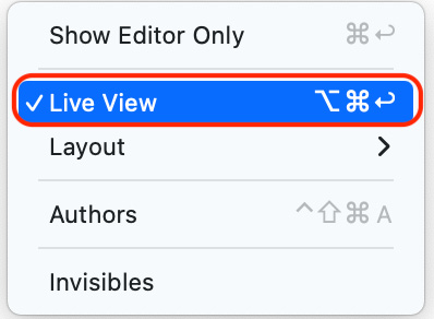 Figure 15.4 – Adjust Editor Options menu with Live View selected
