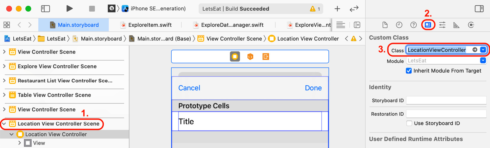 Figure 15.8 – Identity inspector settings for Location View Controller Scene
