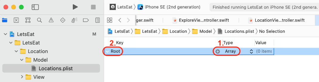 Figure 15.19 – Editor area showing the contents of Locations.plist
