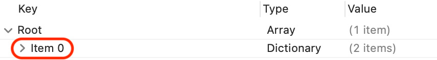 Figure 15.23 – Locations.plist with Item 0 collapsed
