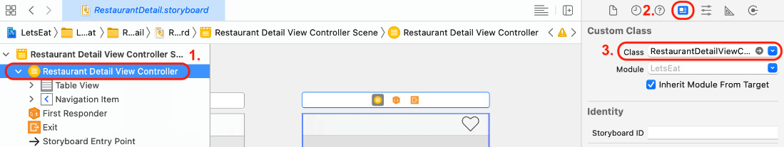 Figure 18.3 – Identity inspector settings for Restaurant Detail View Controller
