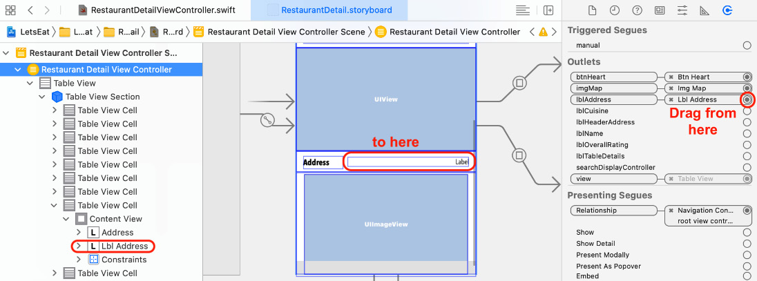 Figure 18.8 – Connections inspector showing the lblAddress outlet
