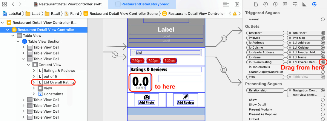 Figure 18.12 – Connections inspector showing the lblOverallRating outlet
