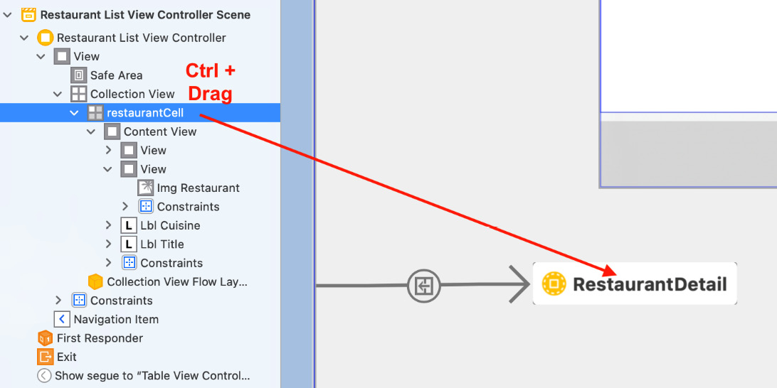 Figure 18.16 – Editor area showing the RestaurantDetail storyboard reference
